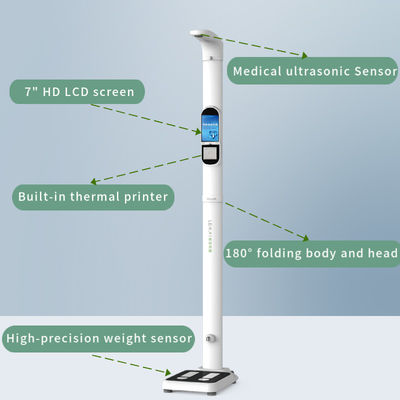 Escala médica con rango de medición de altura de 0-200 cm y análisis opcional de grasa corporal