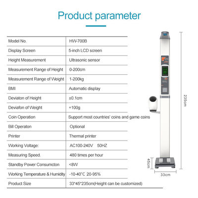 Escala de peso de altura y peso ultrasónica precisa con cálculo de IMC y sensor de precisión