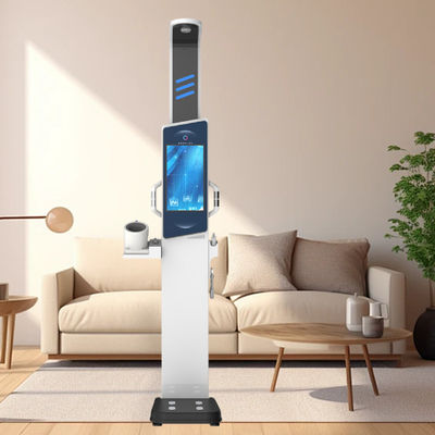 Máquina de análisis de grasa corporal de bioimpedencia con pantalla grande y pantalla de publicidad