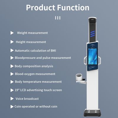 Máquina de análisis de grasa corporal de bioimpedencia con pantalla grande y pantalla de publicidad